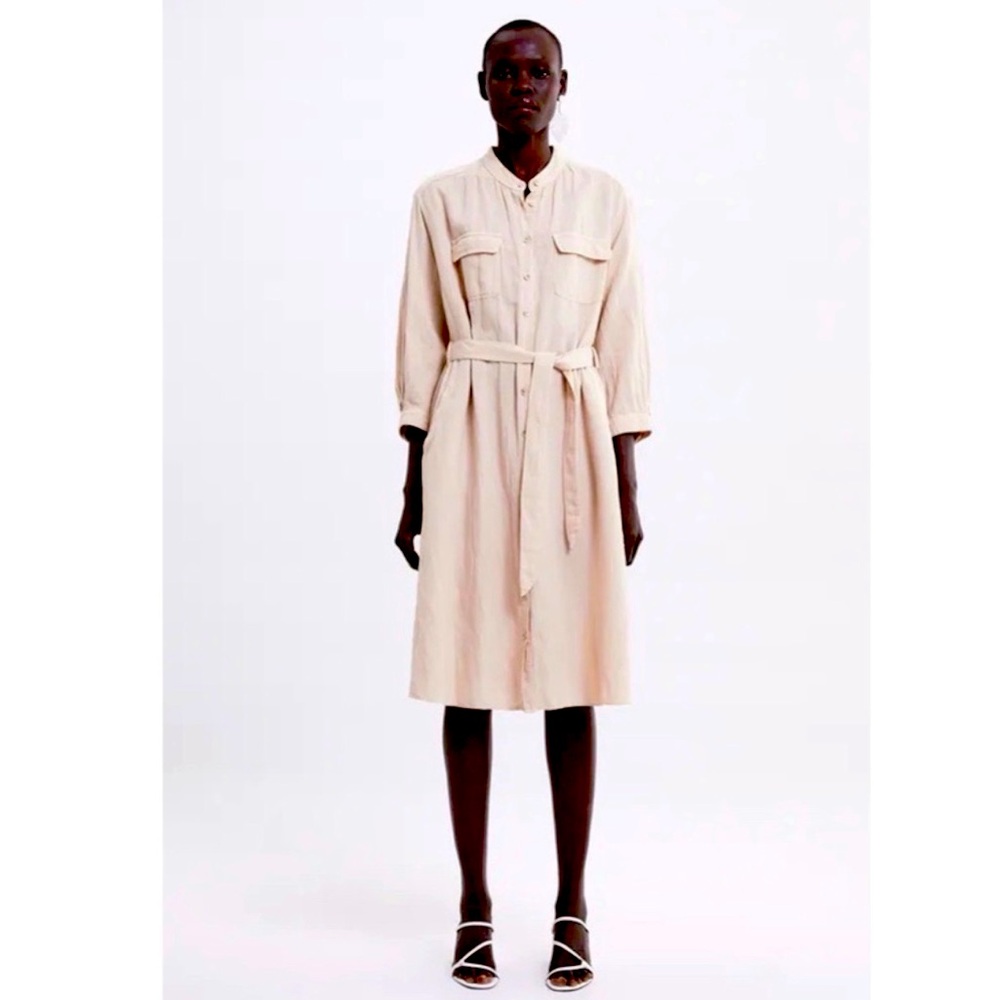 NWT ZARA linen button down midi shirt dress. Size L